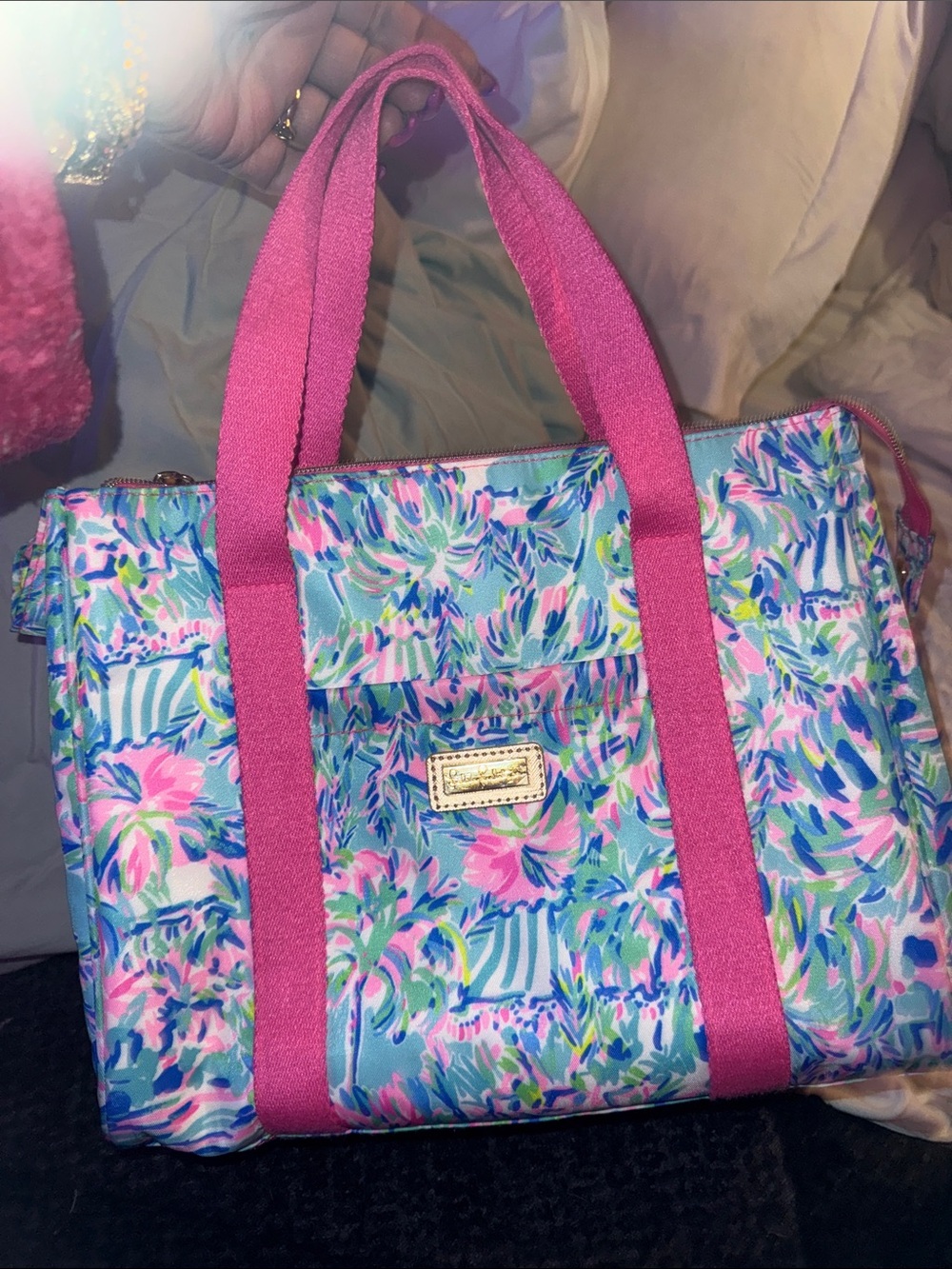 Lilly Pulitzer Multicolor Floral Tote with Pink Handles